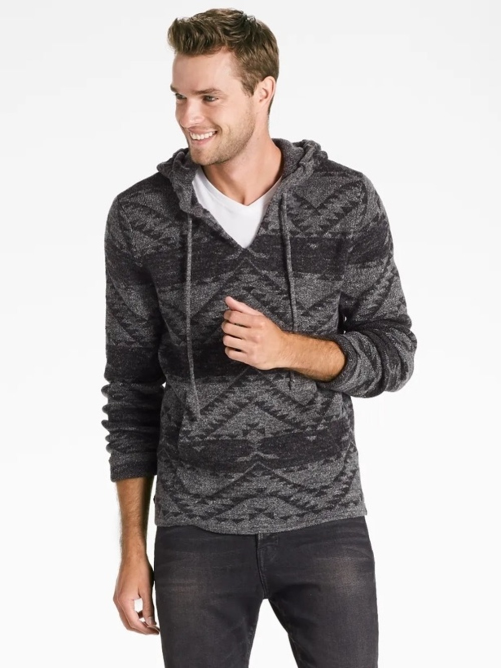 Lucky Brand Men's Baja Hooded Knit Sweater in Charcoal Gray Sweater S